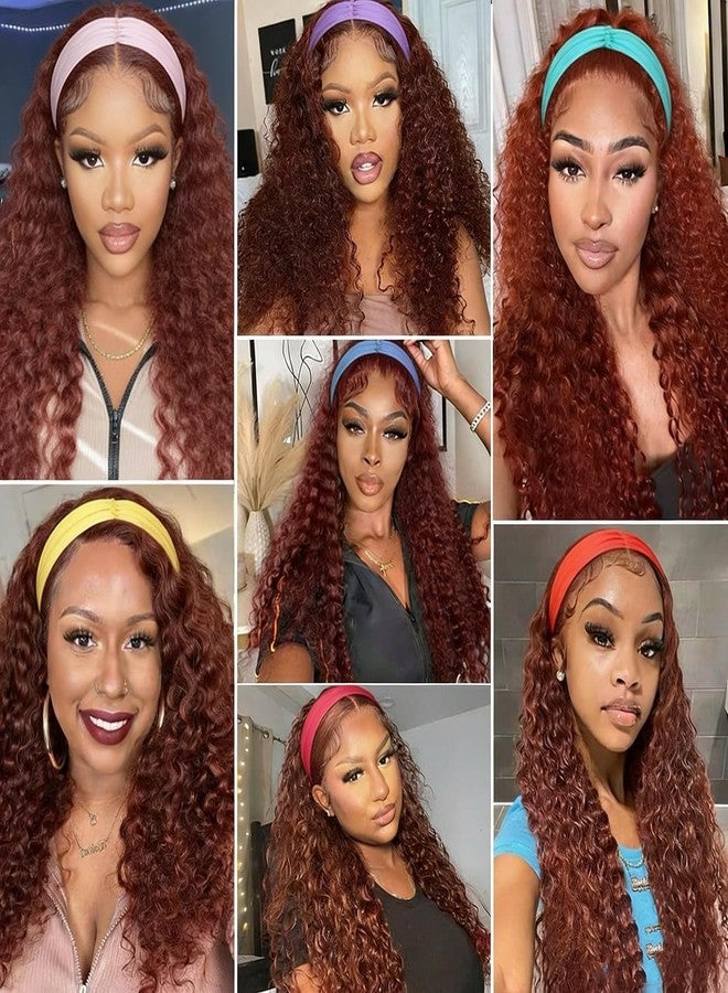 XSY Headband Wig Human Hair Kinky Curly 99J Burgundy Headband Wigs for Black Women Deep Curly Human Hair Wigs None Lace Front Wig 150% Density 18 Inch - Image 3